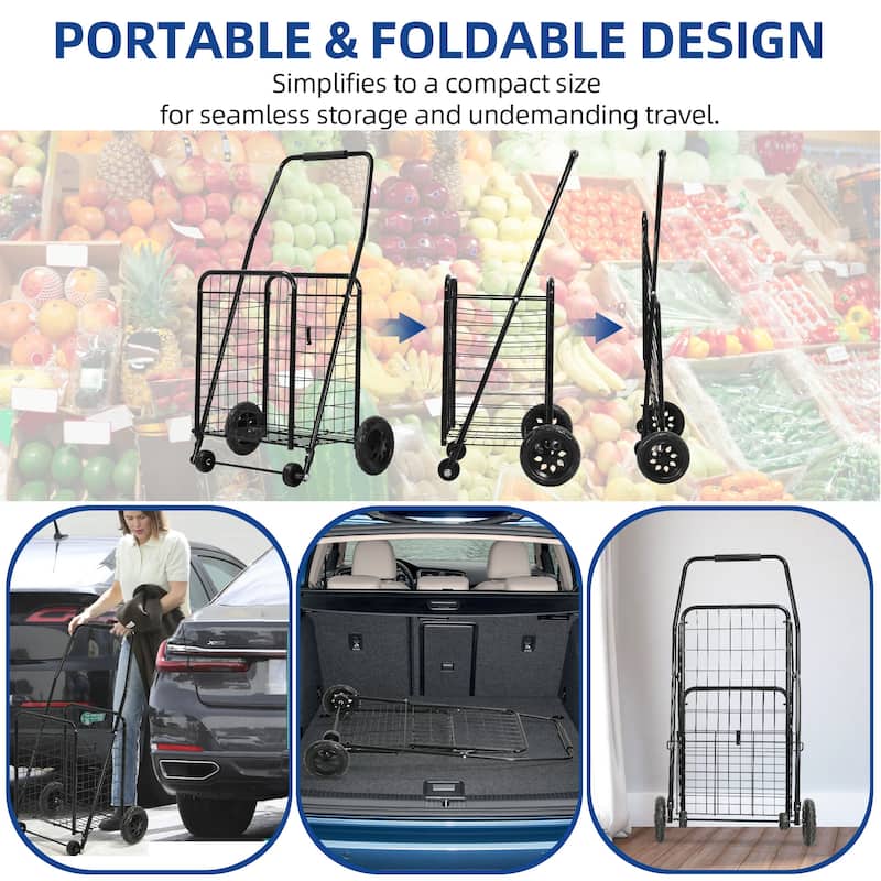 Moasis Utility Folding Shopping Cart Portable Trolley with Swivel Wheels