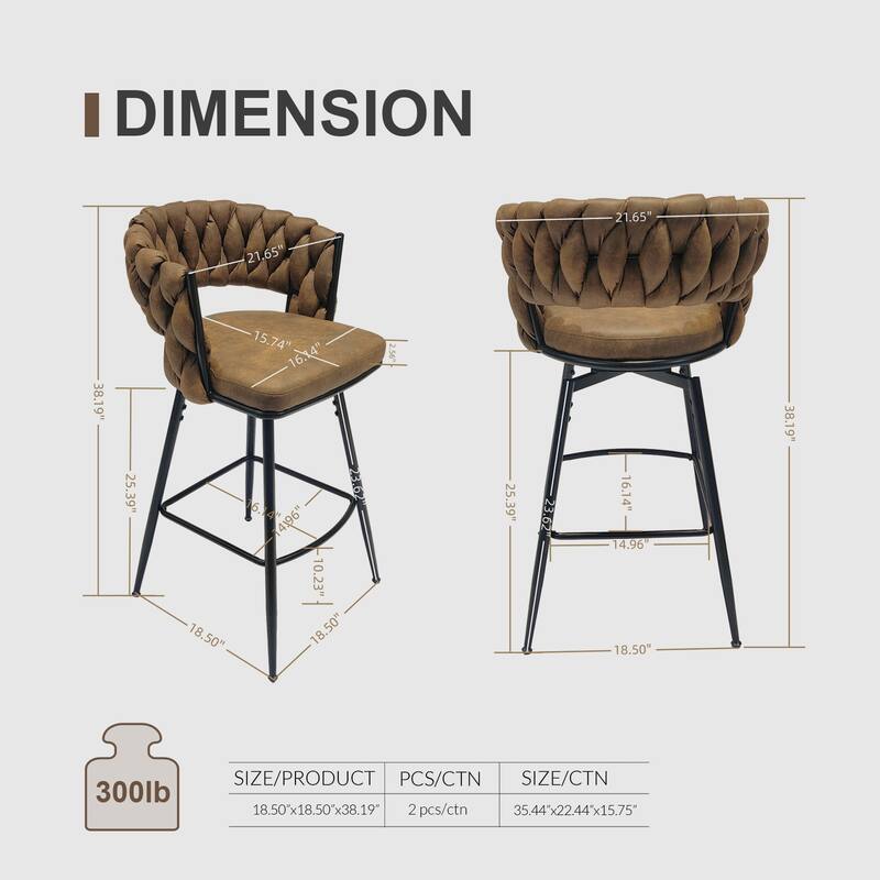 360 Swivel Bar Stool Set of 2 with Back and Footrest, No Adjustable