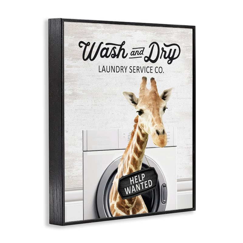 Stupell Wash & Dry Laundry Giraffe Framed Giclee Art Design By Lettered and Lined