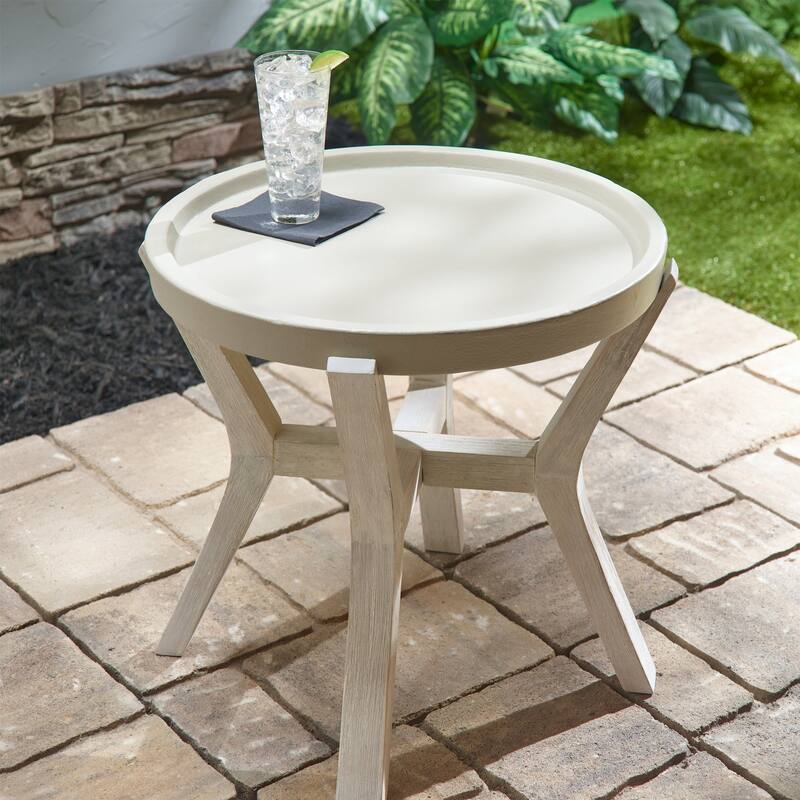 Bali 21" Indoor or Outdoor Cement & Wood Round Side Table