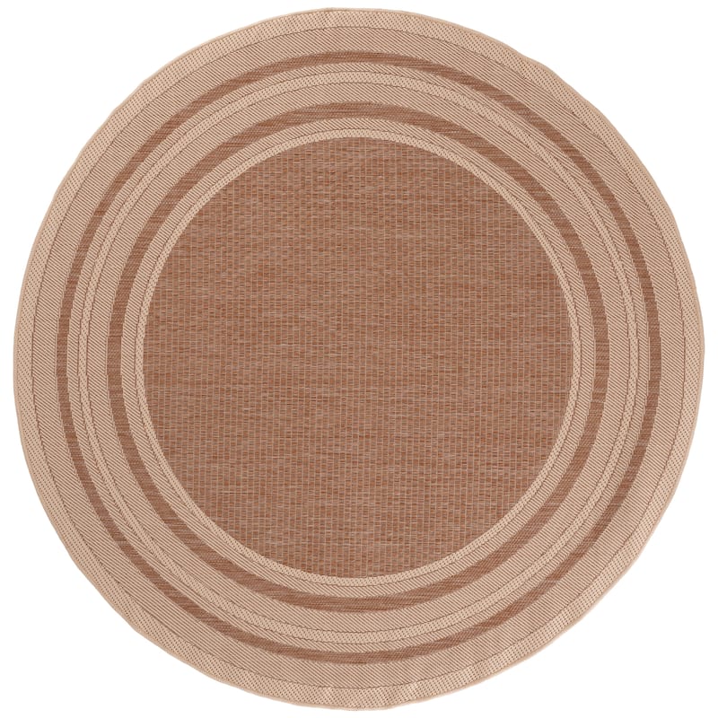 SAFAVIEH Courtyard Vickie Indoor/Outdoor Waterproof Patio Backyard Rug - 6'7" Round - Dark Beig/Beige