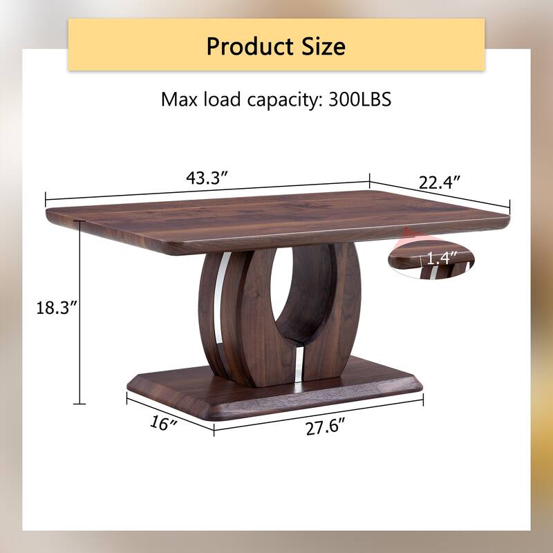 Roomfitters Walnut MDF Coffee Table with Dark Brown Texture, Rectangular Minimalist Side Table for Cozy Interiors, Walnut