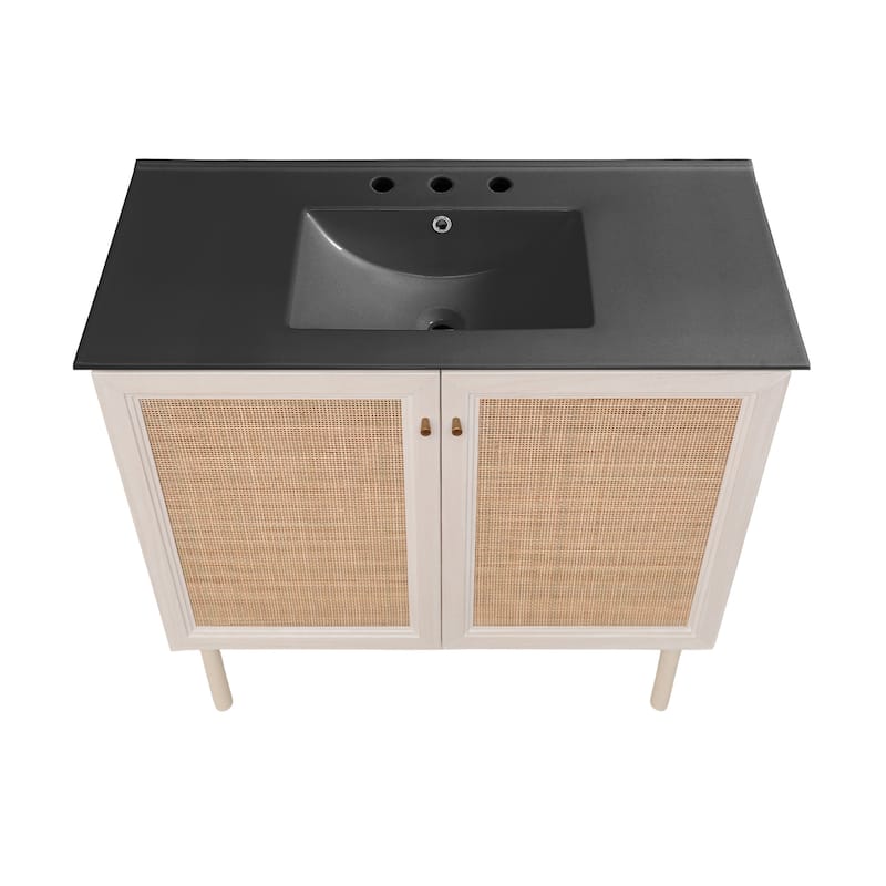 Classe 36 In. White Oak Bathroom Vanity With Black, 3-Hole Ceramic Sink Top