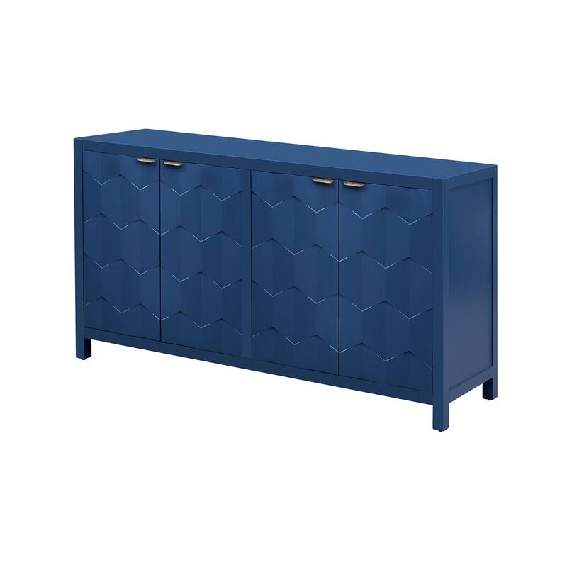 Sideboard Cabinet with Honeycomb Patterned Doors, Buffet Storage with Adjustable Shelves, Console Table with Metal Handles