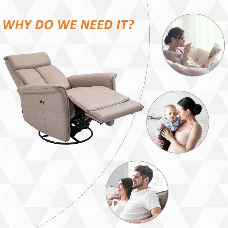 HOMCOM Power Recliner Swivel Rotation USB Charging with Footrest Brown - 32*40.25*38