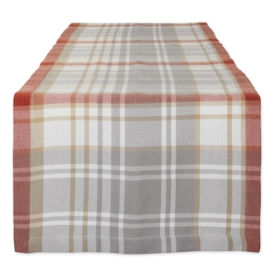 Modern Plaid Cotton Table Runner - 72" - Brick Red and Beige