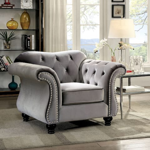 Furniture of America Tese Traditional Felt Button Tufted Armchair