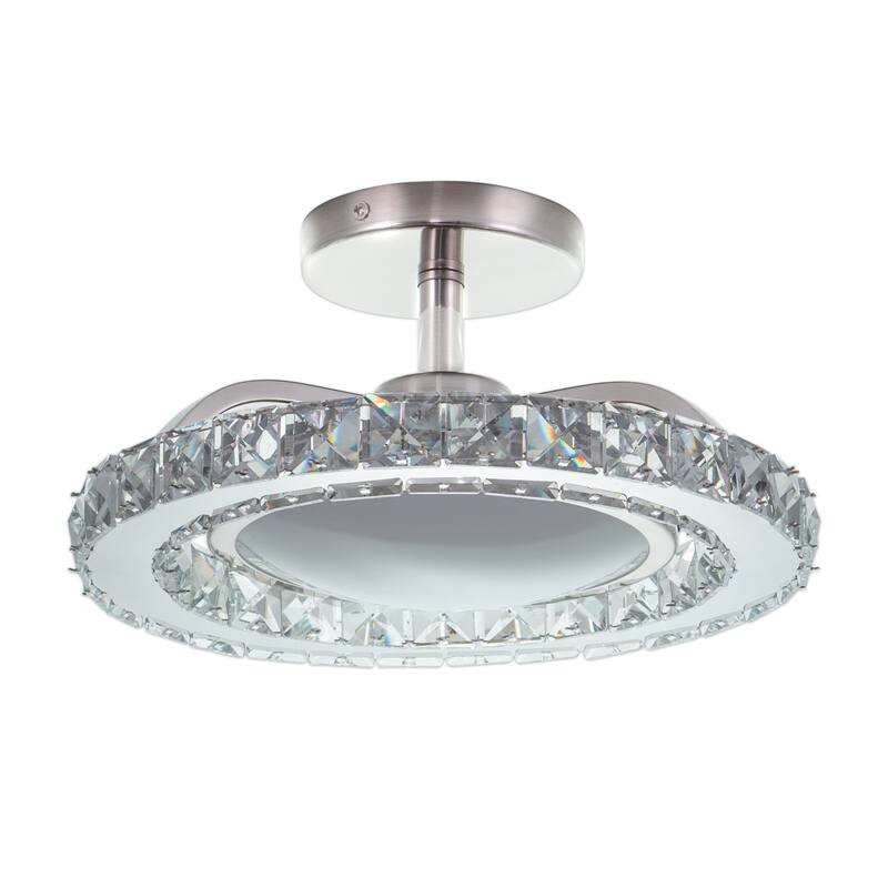 Clara 12.25-in W Integrated LED Satin Nickel Crystal Glam Semi Flush Mount Ceiling Light - 12.25-in W x 6.25-in H x 12.25-in D