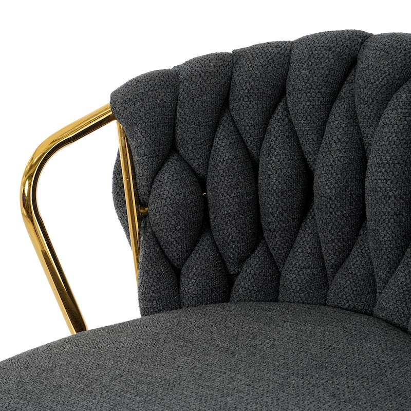Modern Design High Stool Gold Plated Legs Kitchen Dining Dark Grey Linen Bar Chair,Suitable for Cafe Bar Restaurant(Set of 2)