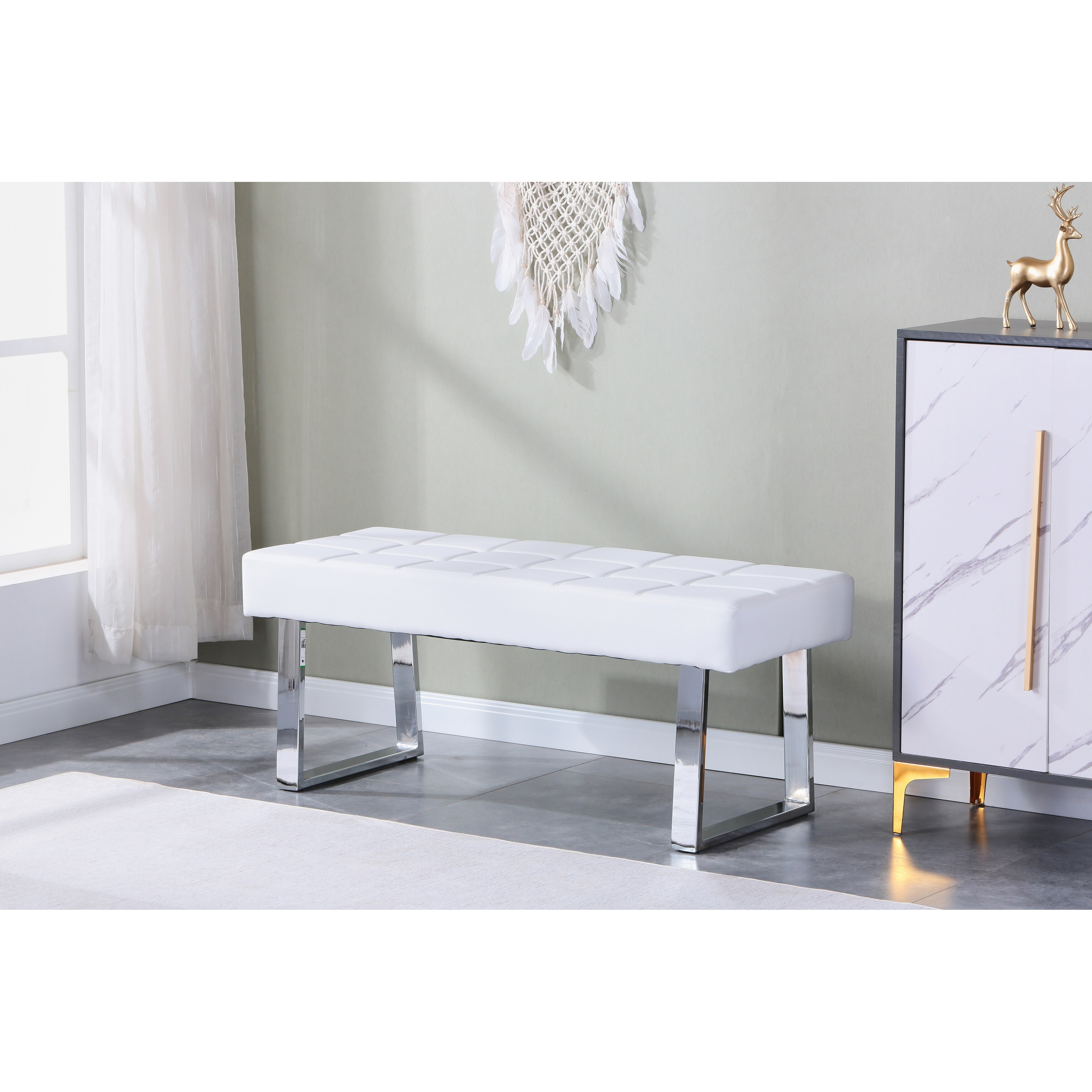 White faux leather dining bench deals