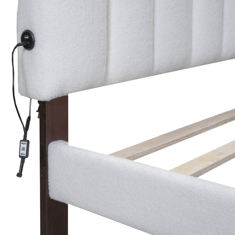 Teddy Fleece Queen Size Upholstered Platform Bed with 1 Nightstand