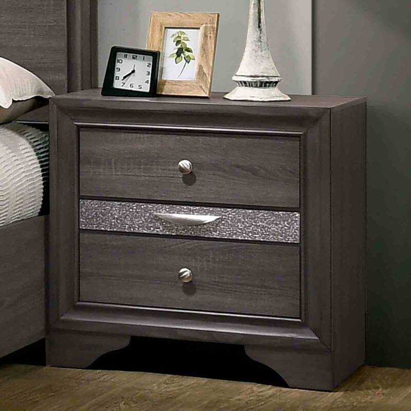 Gray Finish Contemporary 4 PC Storage Bedroom Set Bed Nightstand Dresser Mirror