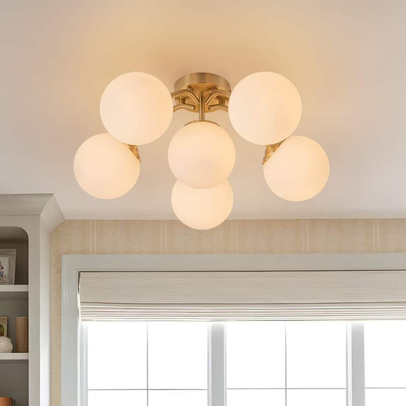 Milky Glass Globe Brass Sputnik Bubble Ceiling Light - 30in Chandelier