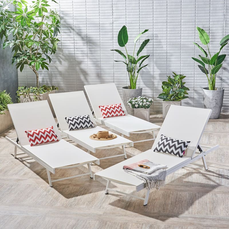 Salton Outdoor Aluminum Mesh-seat Chaise Lounge (Set of 4) by Christopher Knight Home