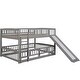 preview thumbnail 8 of 15, Full Over Full Low Bunk Bed with Fence and Ladder for Toddler Kids Teens,Elegant Children Bed,Grey