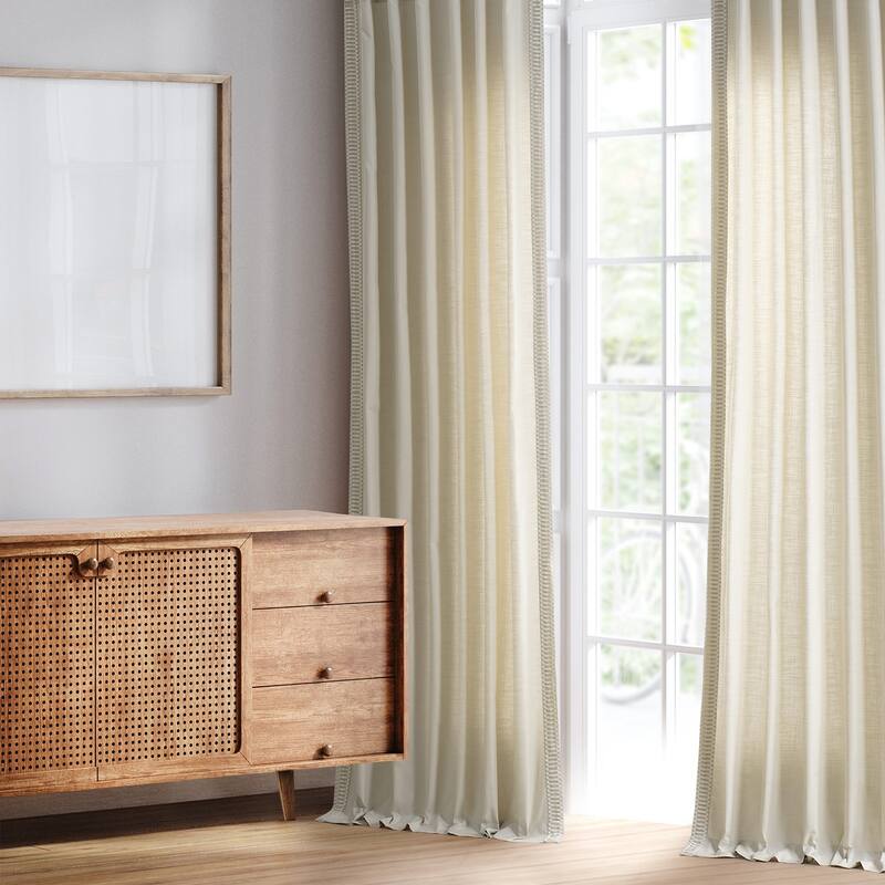 Exclusive Fabrics Bordered Textured Cotton Curtains For Bedroom & Living Room Curtains - Single Panel Drapes