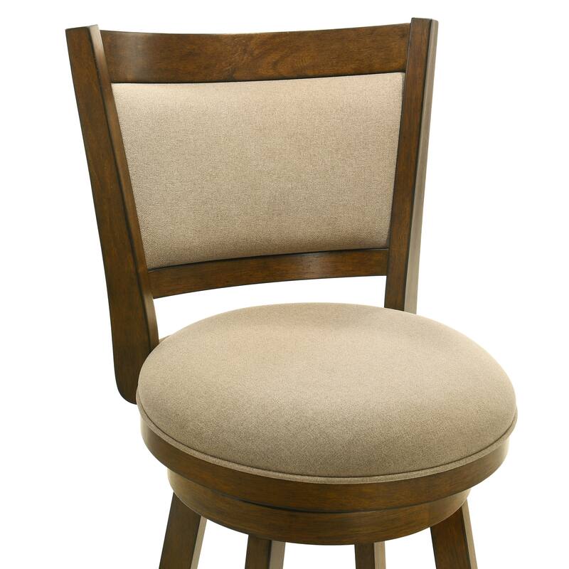 Aiden Modern Farmhouse Swivel Wood Counter Height Kitchen Bar Stool in Sepia Brown Finish with Fabric Upholstered Seat