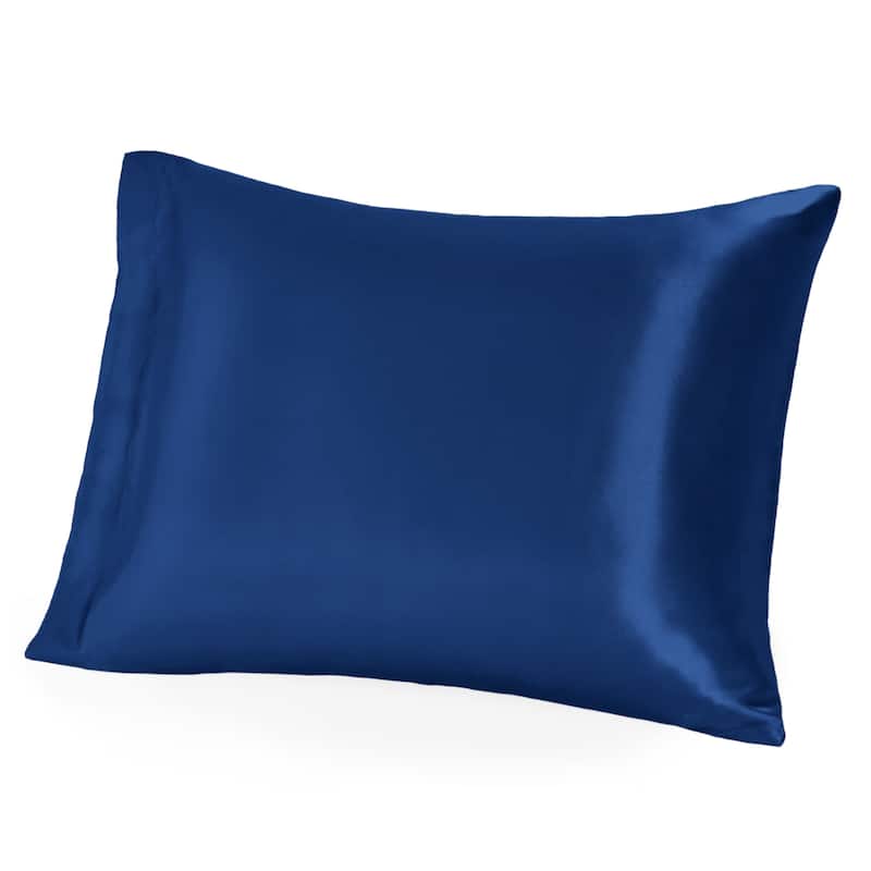 Bare Home Mulberry Silk Pillowcase for Hair and Skin, 19 Momme Silk - Queen - Envelope - Dark Blue
