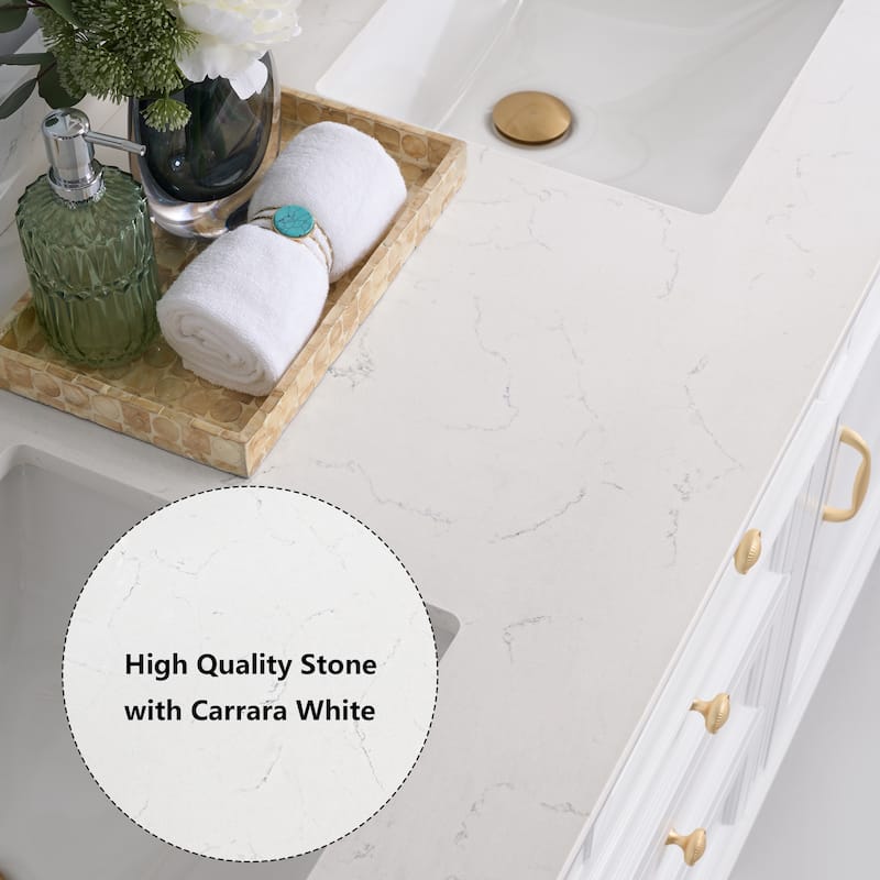 35''H Solid Wood Bath Vanity With Carrera White Quartz Top and Sink