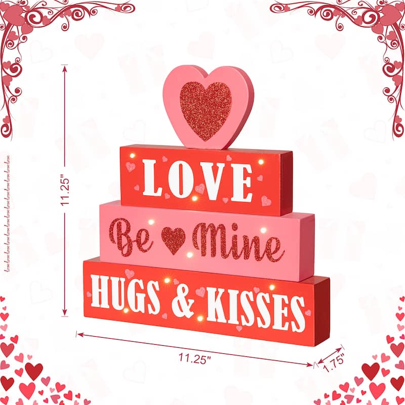 Glitzhome Valentines LED Wooden Block Love Table Decor