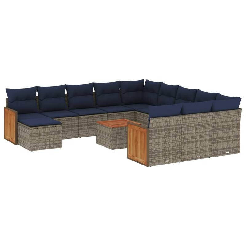 vidaXL 12/13 Piece Patio Sofa Set with Cushions Black/Gray Poly Rattan - 21.7 x 24.4 x 27.2