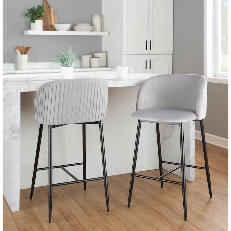 Silver Orchid Pleated Fixed-Height Counter Stool - Set of 2
