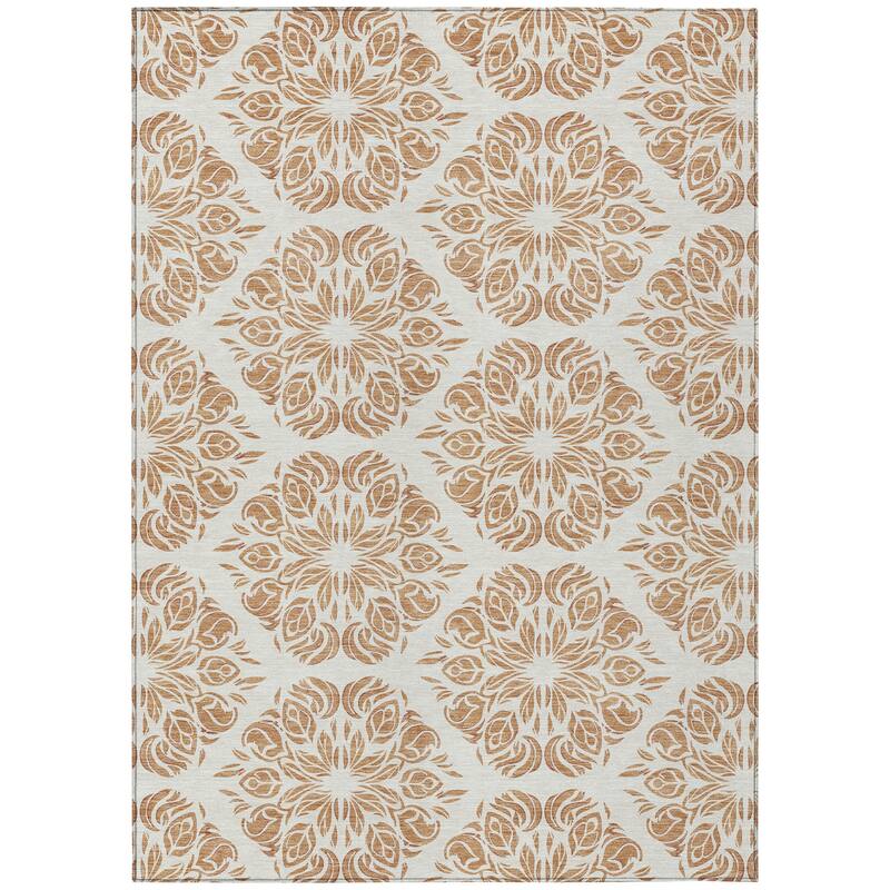 Machine Washable Indoor/ Outdoor Damask Pearl Chantille Rug