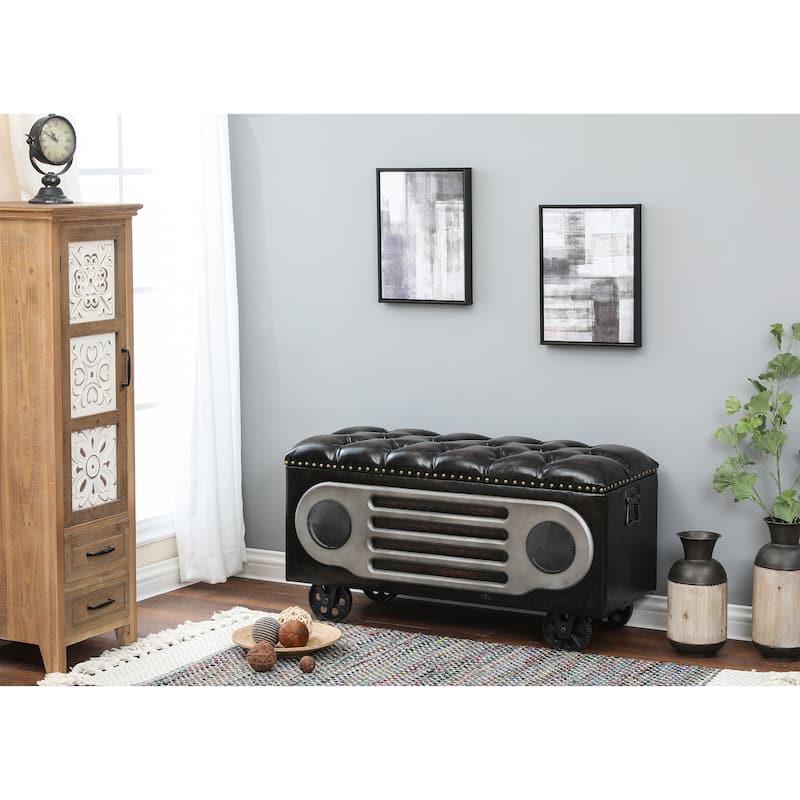 Upholstered Faux Leather Retro Speaker Styling Bench