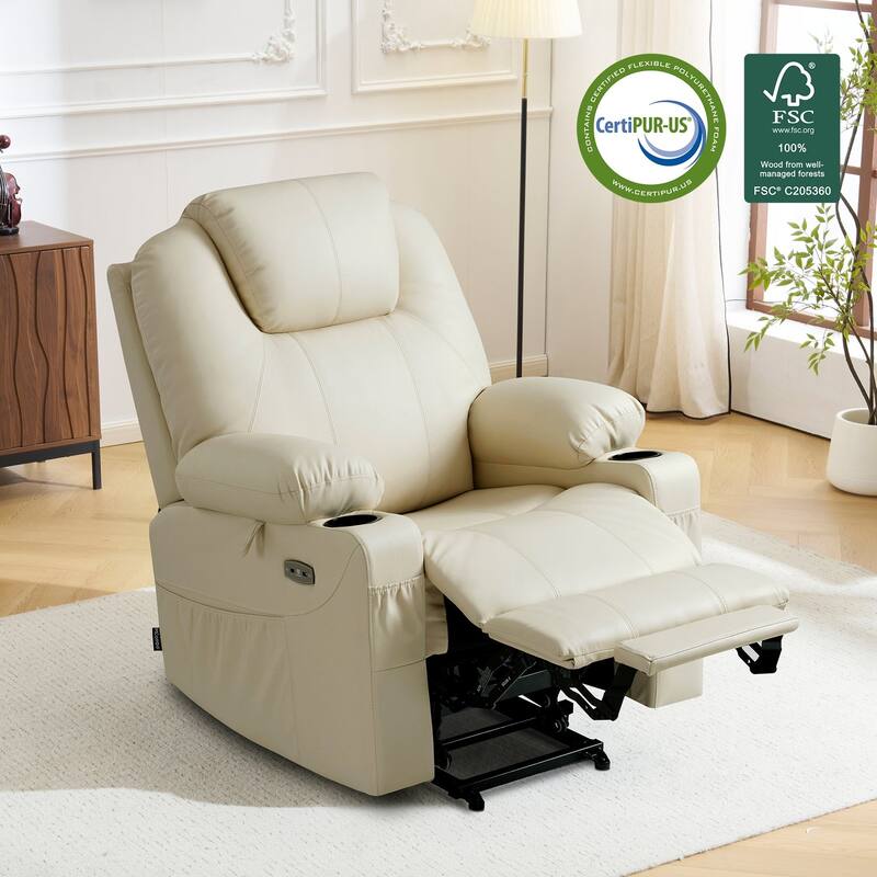 MCombo Electric Power Lift Recliner Chair Sofa with Massage and Heat, 3 Positions, USB Ports, Faux Leather 7040 - Cream White
