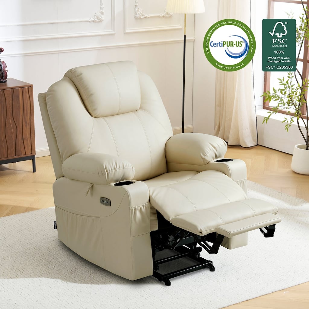 MCombo Electric Power Lift Recliner Chair Sofa with Massage and Heat, 3 Positions, USB Ports, Faux Leather 7040