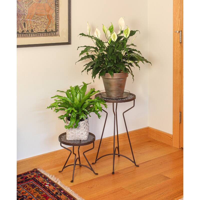 Achla Designs 12.5" H Round Roman Bronze Wrought Iron Capri Plant Stand, Powder Coated Finish