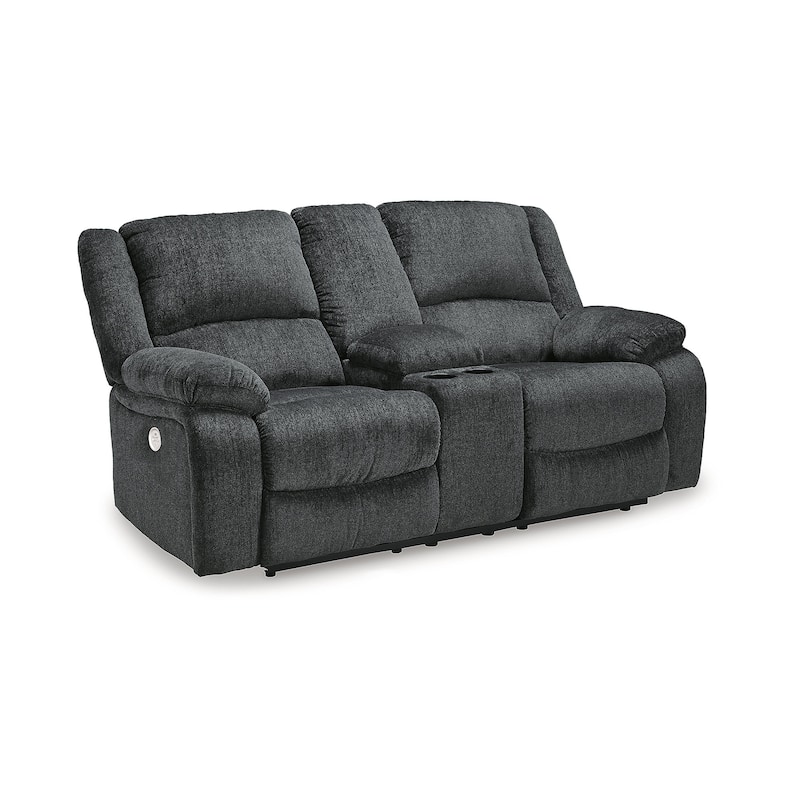 Draycoll Double Power Reclining Loveseat w/ Console, Dark Gray - 40" x 70" x 40"