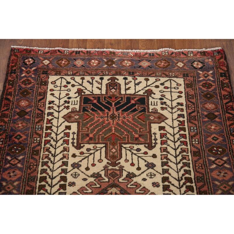 Geometric Heriz Persian Vintage Runner Rug Handmade Wool Carpet - 3'1"x 10'8"