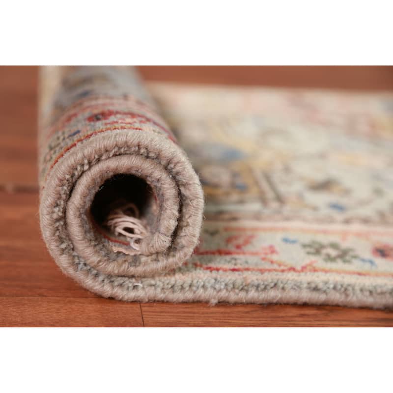 Hand Knotted Oriental 100% Wool Carpet Traditional Medallion Navy Blue & Blues Heriz (serapi) Area Rug - 3' 0'' X 2' 0''