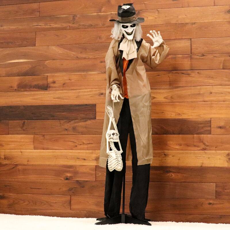Haunted Hill Farm 5.25-ft. Animatronic Gravekeeper, Indoor/Outdoor Halloween Decor, Red LED Eyes, Poseable, Jebediah Bones