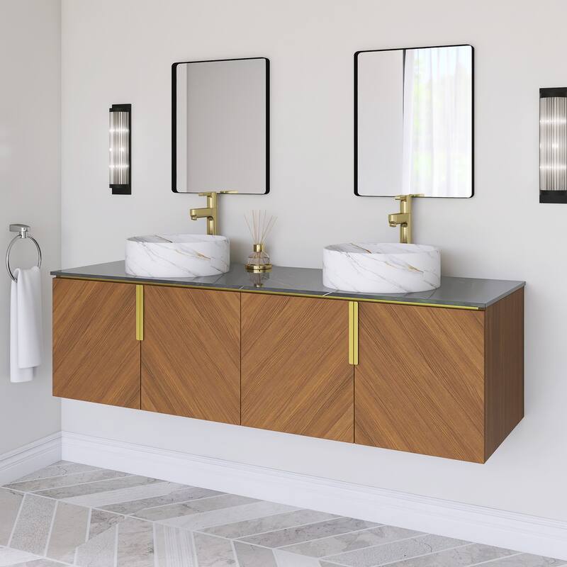 Wall-Mounted Bathroom Vanity with Stone White Ceramic Sink