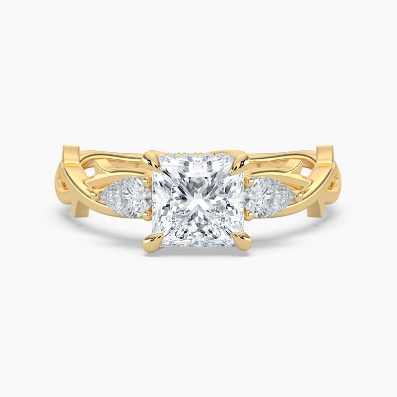 Auriya 14k Gold Princess Lab Grown Diamond Thorn Vine Three Stone Hidden Halo Engagement Ring 1 to 5 ct. tw. (F-G, VS) - 4.5 - 5.00 carats - Yellow
