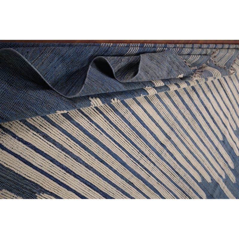 Striped Moroccan Modern Large Area Rug Hand-Knotted Wool Carpet - 11'9"x 15'8"