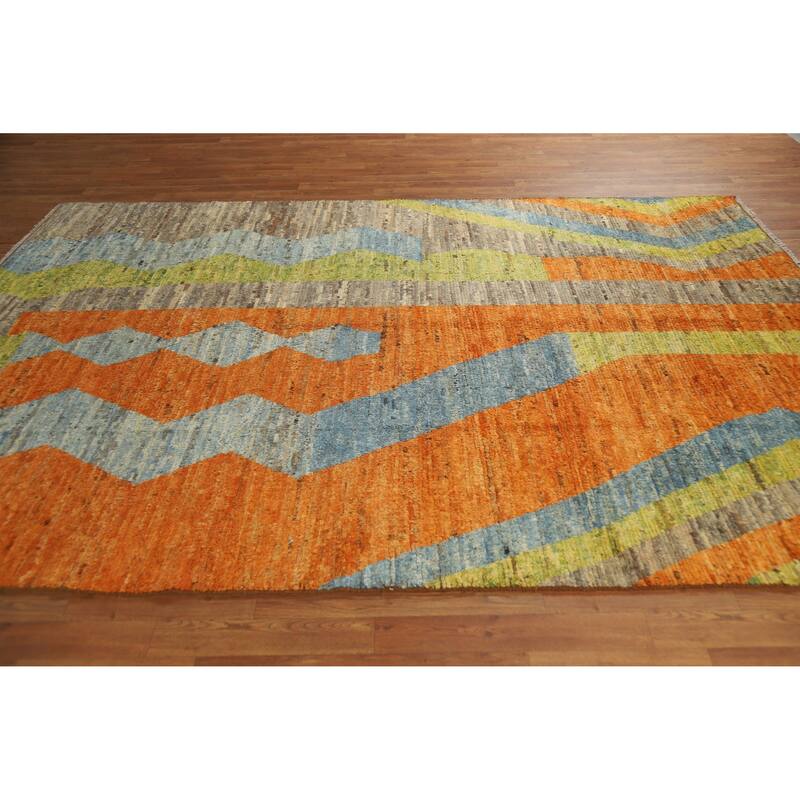 Moroccan Oriental Area Rug Handmade Tribal Geometric Wool Carpet - 6'9" x 9'9"