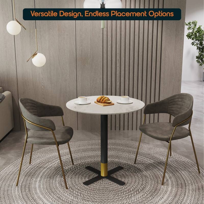 Vail Round Dining Table 27 in. Sintered Stone Tabletop in Black Stainless Steel Cross X-Shape Pedestal Base