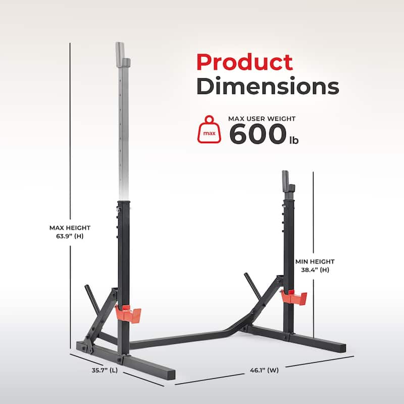 Sunny Health & Fitness Versatile Adjustable Bench Press Squat Rack - SF-XF922011 - Black - 35.7 L x 46.1 W x 63.9 H