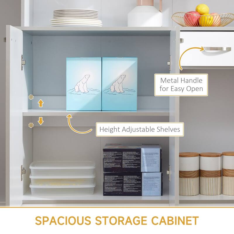 Buffet Cabinet Pantry Cabinet with Microwave Hutch and Adjustable Shelves, Tall Kitchen Storage Organizer with Drawer