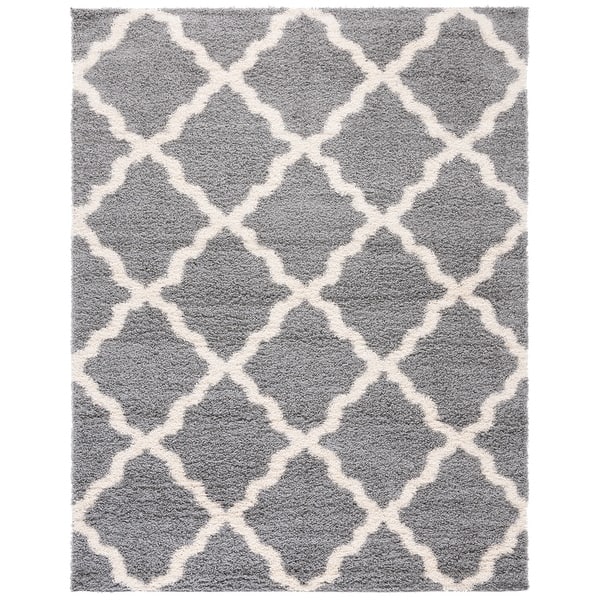 slide 2 of 25, SAFAVIEH Dallas Shag Giusy Trellis 1.5-inch Thick Rug 10' x 14' - Grey/Ivory - Rectangle