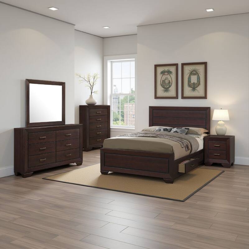 Bello 5pc Queen Size Bedroom Set, Underbed Drawers, Dark Cocoa Brown