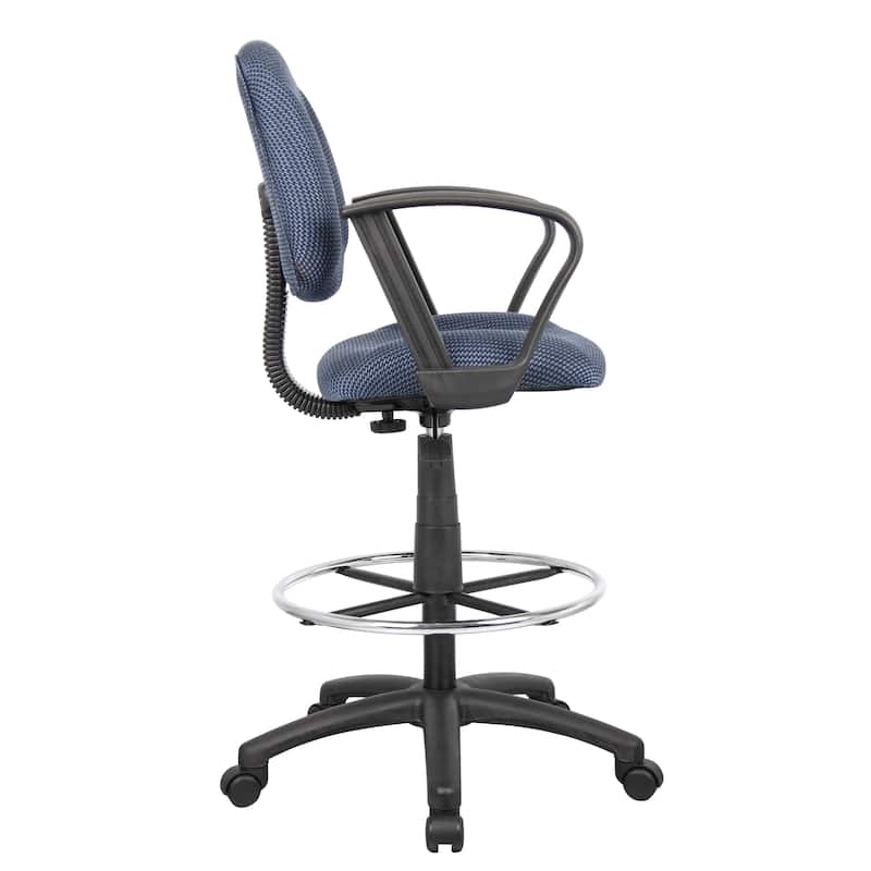 Boss Adjustable Black Loop Arm Drafting Stool with Wheel Casters