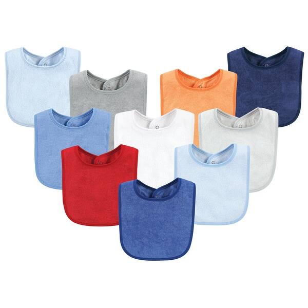 slide 1 of 1, Hudson Baby Infant Boys Rayon from Bamboo Bib with Waterproof Lining 10pk, Blue Red, One Size - Blue Red - One Size