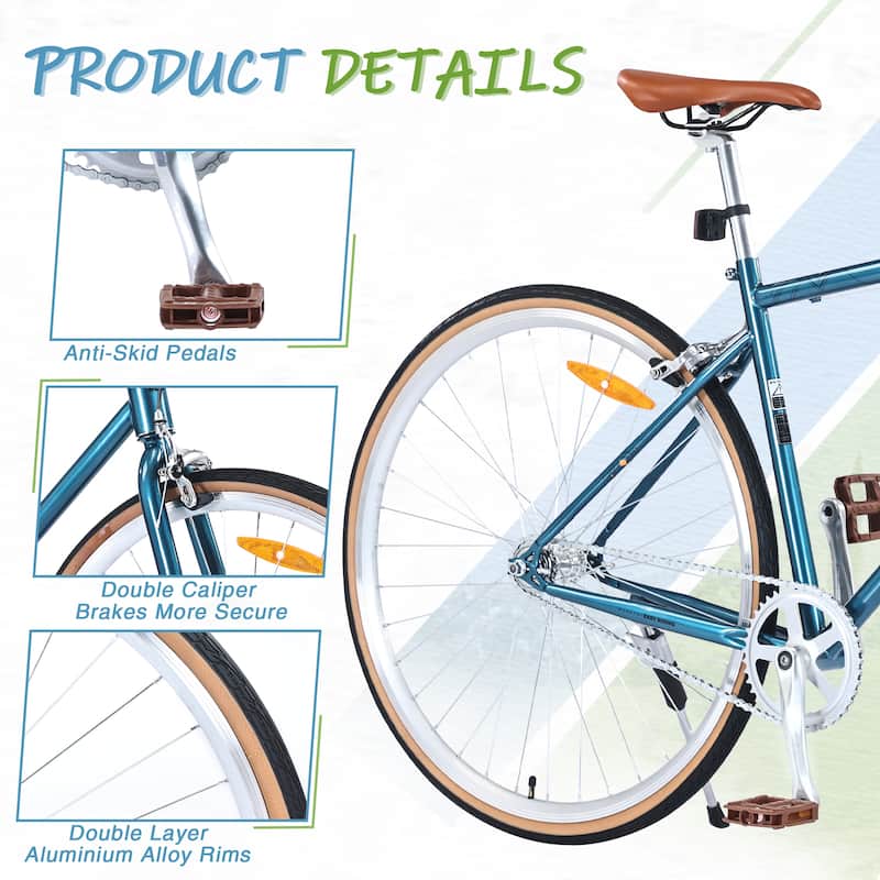 Single Speed Retro style 700C Road Bike For men women's City Bicycle, Steel Frame
