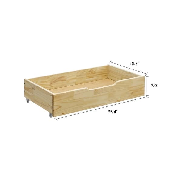 MUSEHOMEINC Solid Wood Under Bed Storage Drawer with 4-Wheels for ...