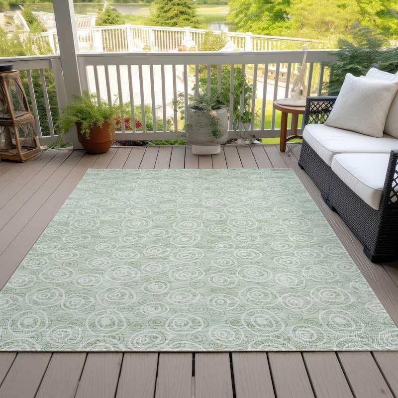 Machine Washable Indoor/ Outdoor Chantille Contemporary Bubbles Rug - Mint - 8' x 10'