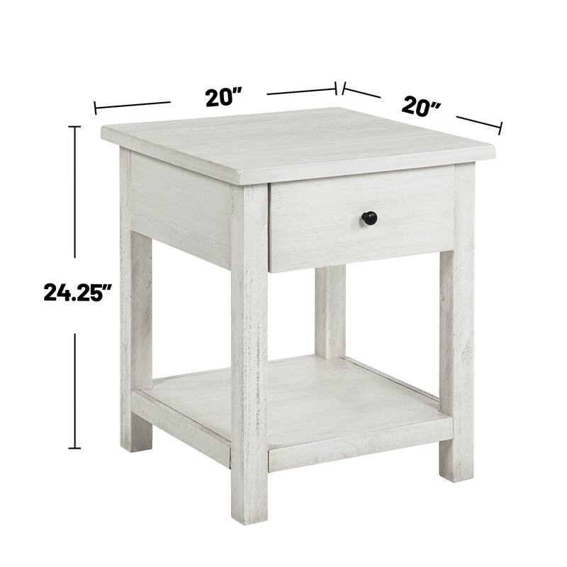 2 Piece Wooden Table Set with Storage in Distressed White - 2 Piece